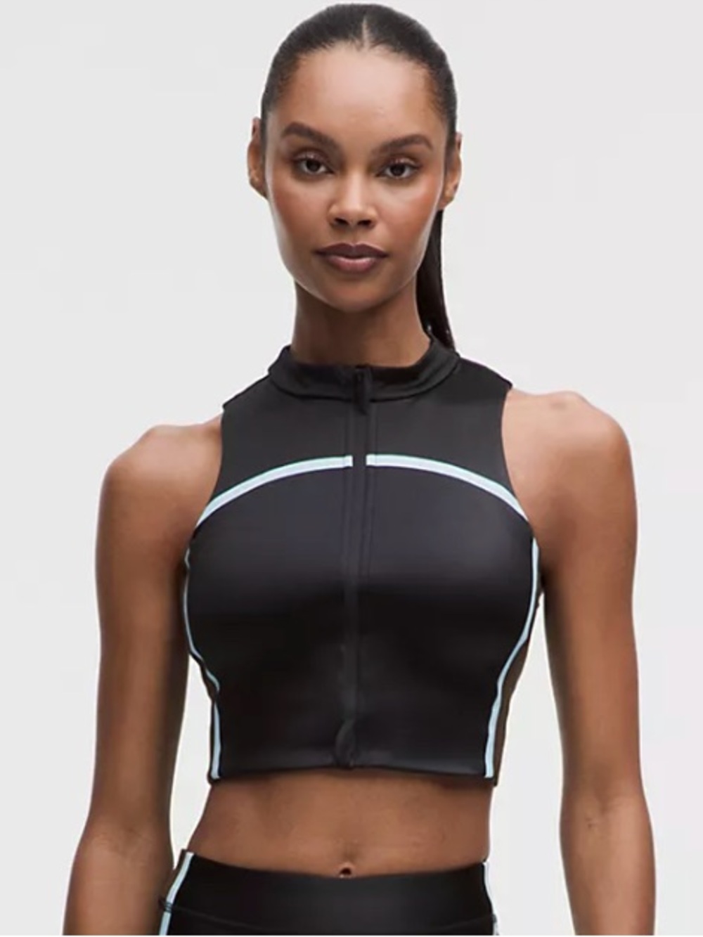 lululemon Black Cropped Zip vestwith Light Blue Trim